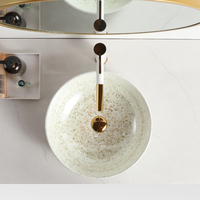 Lavabo de salle de bain rond moderne en marbre massif, facile à nettoyer, à poser sur le comptoir, lavabo décoratif