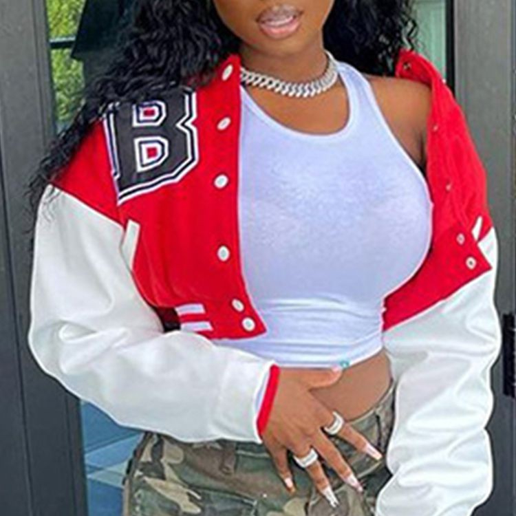 2021 women's jackets coat letter print contrast color baseball stitching bomber jacket street bomber jacket womens