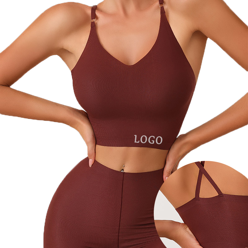 Sharicca Female Underwear Bra Women Seamless Fitness Crop Top Ribbed Yoga Wear Shorts Sets For Women Two Piece Sports Bra