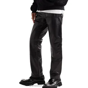 Custom Punk Rock Feel 100% Lamb Black Leather Pants For Men