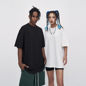 여름 새로운 남자의 캐주얼 티셔츠 미국 웨스트 코스트 브랜드 230g 빗질 면 블랙 화이트 단색 100% 면 짧은 소매 - Product Image 5