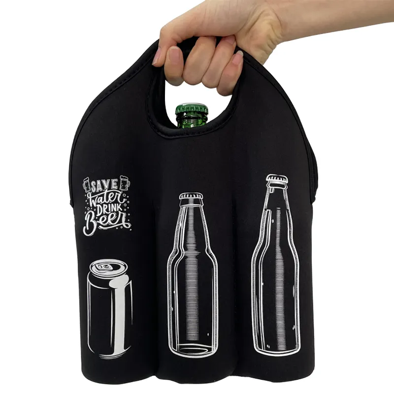 6(ששה) חבילה לוגו מותאם אישית עבה יותר באיכות גבוהה שקית פחית ניאופרן תיק ידית בקבוק יין בירה נייד