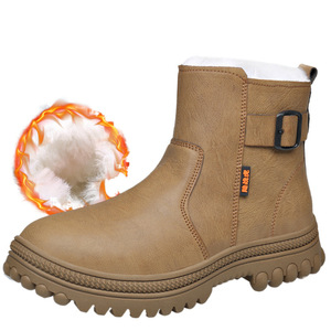 Bottes d'hiver en laine pour hommes, doublées de fourrure, chaudes, antidérapantes, à talon bas, résistantes au froid, pour l'extérieur - Product Image 2