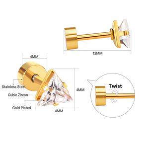 Pendientes de Moda de Acero Inoxidable con Tornillo, Cristal Triangular y Obsidiana, Venta al por Mayor - Product Image 4