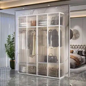 Modern Luxury Mirror Cabinet Clothes Wardrobe Designs Plywood Bedroom Furniture Wooden Walk In Wardrobe Closet with Island