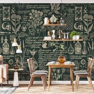 Papel tapiz con tema de hierbas y medicina verde y beige, mural de estilo retro para decoración de dormitorio y sala de estar - Product Image 4