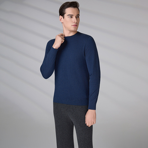 Wholesale Casual Navy <b>Pullover</b> Knitwear Custom Embroidery Logo Autumn Men's Long Sleeve Knitted Sweater - Product Image 3