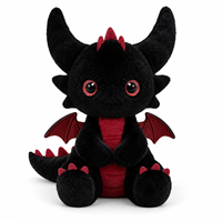 Peluche Dragon Noir avec Ailes Rouges, Cornes et Pointes – Animal en Peluche Fantastique Personnalisé pour Cadeaux en Gros