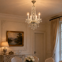 Lustre en cristal à 4 bras en métal argenté, 110V 220V, forme de bougie, luminaire d'intérieur
