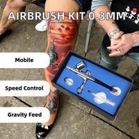 Kit de Compresor de Aerógrafo de Doble Acción de Cobre HD-130-0.3MM de 0.3mm |   Alimentación por Gravedad con Certificación CE |   Ajustes de Velocidad Ajustables Portátiles