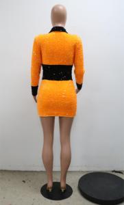 Robe pour femme <span class=keywords><strong>Unic</strong></span> Design, manches longues, col rabattu, velours, paillettes, couleur contrastée, robes décontractées, vêtements pour femmes - Product Image 3