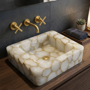 Elegante Lavabo de Baño de Resina y Cuarzo con Superficie Pulida Resistente al Agua, Fácil de Limpiar, Lavabo Moderno - Product Image 4