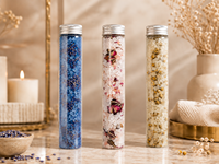 Garam Mandi Himalaya Ramah Lingkungan Brinelume Siap Kirim dengan Bunga Kering, Botol Model Tabung Warna Solid untuk Perawatan Tubuh