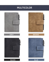 Dompet Pria Ramping Bergaya Pola Geometris Dompet Bisnis Pendek Saku Ritsleting Slot Kartu Bordir Huruf Kulit PU