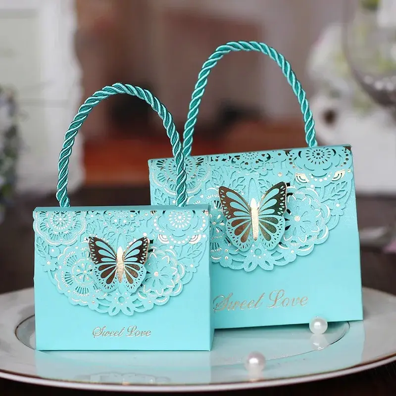 Boîte de bonbons de mariage papillon découpé sac cadeau de fête de chocolat boîte d'emballage cadeau de douche de bébé avec poignée