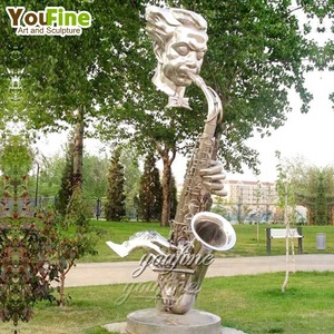 Sculpture <span class=keywords><strong>de</strong></span> saxophoniste en acier inoxydable moderne, nouveau design, pour décoration extérieure - Product Image 1