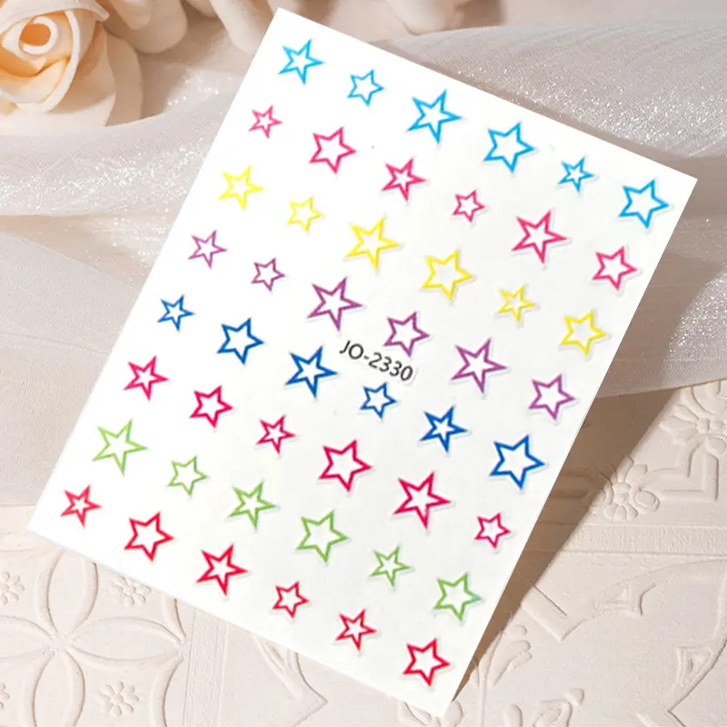D50 Colorful Design 3D Nail Stickers Hollow Star Heart Self Adhesive Sticker Decals For Nail Art Decoration