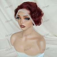 KEMY HAIR Perruque Courte Pixie Cut Cheveux Humains Sans Colle Lace HD Onde Doigt 99J Perruque Cheveux Indiens Bruts pour Femmes Noires