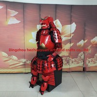 Kostum Samurai Armor Film dan TV untuk Dewasa Unisex, Kostum Halloween Cosplay Gaya Metalik Merah