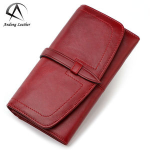Portefeuille long en cuir Andong RFID pour femmes, en cuir de vache véritable, style vintage, avec fermeture éclair, pince à billets, portefeuille à fermeture éclair polyvalent - Product Image 1
