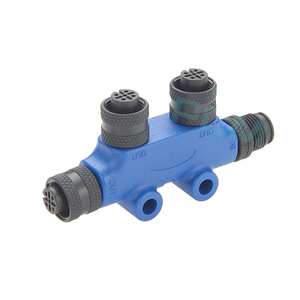 <strong>Premier</strong> Cable PCM-0465 Dual M12 NMEA 2000 Backbone Tee Adapter PVC Housing IP68 Rated Gold-plated Copper <strong>Contacts</strong> 2-Way Marine - Product Image 1