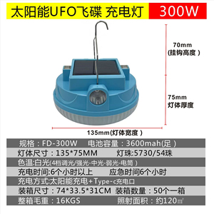 ไฟฉุกเฉิน LED พลังงานแสงอาทิตย์ แสงสีขาวเย็น พลาสติก สำหรับตั้งแคมป์กลางแจ้ง พร้อมตะขอ แบตเตอรี่ Li-ion 4800mAh กันน้ำระดับ IP30 แบบสัมผัส - Product Image 6