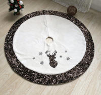 Jupe de sapin de Noël en peluche blanche avec rennes et flocons de neige à paillettes pour la décoration de la maison et du jardin en période des fêtes