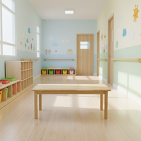 Table rectangulaire en bois massif pour la maternelle, idéale pour la formation en tutorat de la petite enfance et l'apprentissage du dessin des enfants