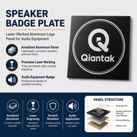 Plaque signalétique personnalisée en aluminium anodisé noir de 1 mm, logo gravé au laser, autocollant adhésif frontal, étiquette métallique pour marque audio d'enceintes