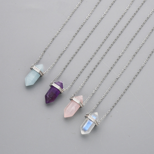 Joyería fina para mujer, colgante de varita de cuarzo rosa de piedra lunar <span class=keywords><strong>natural</strong></span>, collar de plata 925 de cristal curativo - Product Image 3