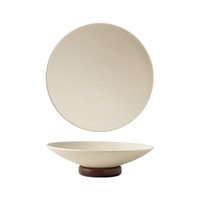 Bol à fruits en céramique mate sur piétement avec base en bois, assiettes de service sur pied de 6 et 8 pouces pour collations, desserts et présentation de table