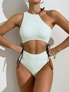 Maillot de bain de plage Couleur unie Europe et États-Unis Maillot de bain sexy à laçage serré - Product Image 5