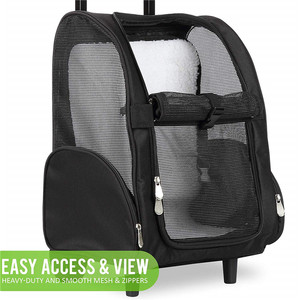 Airline Approved Cat and Dog Travel Stroller Mesh Breathable Roll <strong>Wheels</strong> Pet Carrier <strong>Backpack</strong> with Animal Pattern - Product Image 6