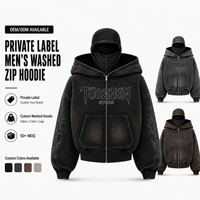 Diseño personalizado de gran tamaño Boxy algodón enmascarado Sudadera con capucha Mascarilla Streetwear Distressed Acid Wash All Over Print Zip up Ninja Hoodie