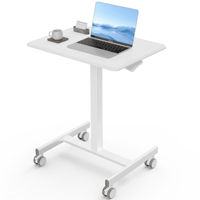 Bureau mobile réglable en hauteur AJUNION 25 pouces, moderne, en bois, pour la maison ou le bureau, avec roulettes, blanc, système de levage pneumatique