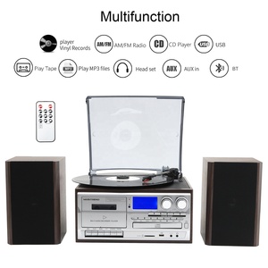 Tocadiscos de vinilo con altavoces externos, reproductor de CD, reproductor y grabador de casetes USB SD, radio - Product Image 3