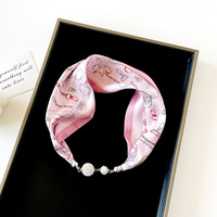 Foulard en Soie Satinée Magnétique Perles de Printemps pour Femme, Imprimé Floral et Lettres, Foulard de Mode, Vente en Gros
