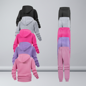 Ensemble sweat-shirt et pantalon pour filles, 2 pièces, couleur unie, manches longues, confortable, tenue de sport pour enfants, fabriqué au Bangladesh. - Product Image 3