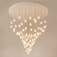 Lustre en céramique personnalisé en forme de bourgeon de tulipe, base ronde blanche, cascade de lumières suspendues, LED, angle de faisceau de 360°, pour salon, plafond haut