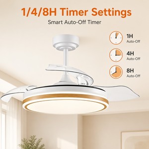 Modern 42 inch White Invisible <b>Ceiling</b> Fan with <b>Light</b> and <b>Remote</b> <b>Control</b> Retractable Blades Reversible DC Motor LED Fan <b>Light</b> fo - Product Image 2