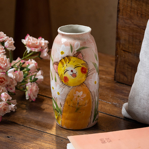 Cute Animal Ceramic <strong>Vase</strong> Set - Healing Fox &amp; <strong>Cat</strong> Pattern, Tabletop Flower <strong>Vase</strong> for Living Room Decor - Product Image 4