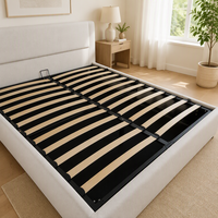 Lit moderne avec tête de lit rembourrée, 140x200, en tissu lin, avec rangement, pour la vente en gros