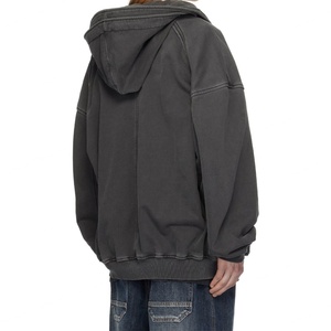 Sweat à capuche personnalisé pour homme, épais, coupe oversize, en molleton bouclette, épaules tombantes, coupe courte et carrée, ample, entièrement zippé, double couche, teint - Product Image 3