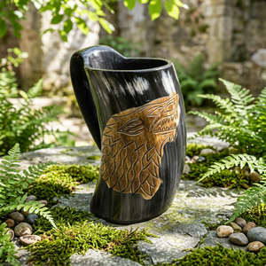 Jarra de Cuerno de Búfalo 100% Natural, Ecológica, Pulida, Diseño Vikingo para Beber Vino o Cerveza, Fiestas, Bodas, FAIZA CRAFT - Product Image 1