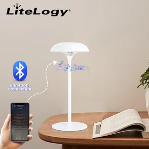 Unique Design Customized Restaurant Cordless Rechargeable Modern Mushroom Bt Table Lamp With Speaker