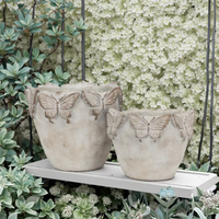 Lianda Pot de fleur en ciment fait à la main motif papillon intérieur extérieur grand petit Pot de plante carré décor à la maison jardin emballé Carton