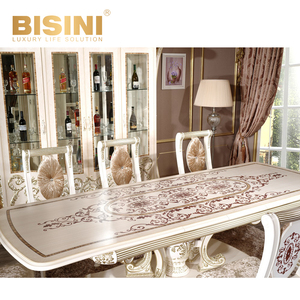 Set da Pranzo Europeo Personalizzato in Stile <span class=keywords><strong>Barocco</strong></span> Bisini con <span class=keywords><strong>Tavolo</strong></span> <span class=keywords><strong>Allungabile</strong></span> in Legno Massello e Sedie in Tessuto con Rilievi Intagliati a Mano - Product Image 6