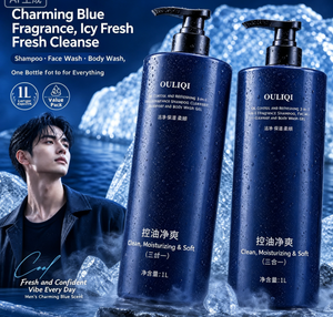 Gel lavant 3-en-1 bleu parfumé pour cheveux, corps et visage, contrôle du sébum, parfum frais, flacon pompe 1 L - Product Image 3