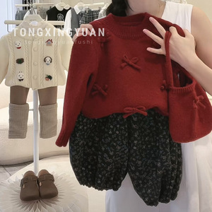 Tongxingyuan Baby Girls Sweater Set <b>Red</b> Knitted Pullover With <b>Bow</b> Detail Spring Autumn Fashion Outfit - Product Image 1