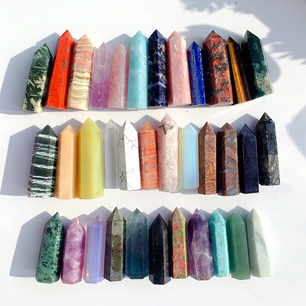 Natural Gemstone Tower Points Obelisk Wand Mineral Healing,Crystal Tower Obelisk Healing,Mixed Mini Stone Tower Pencil
